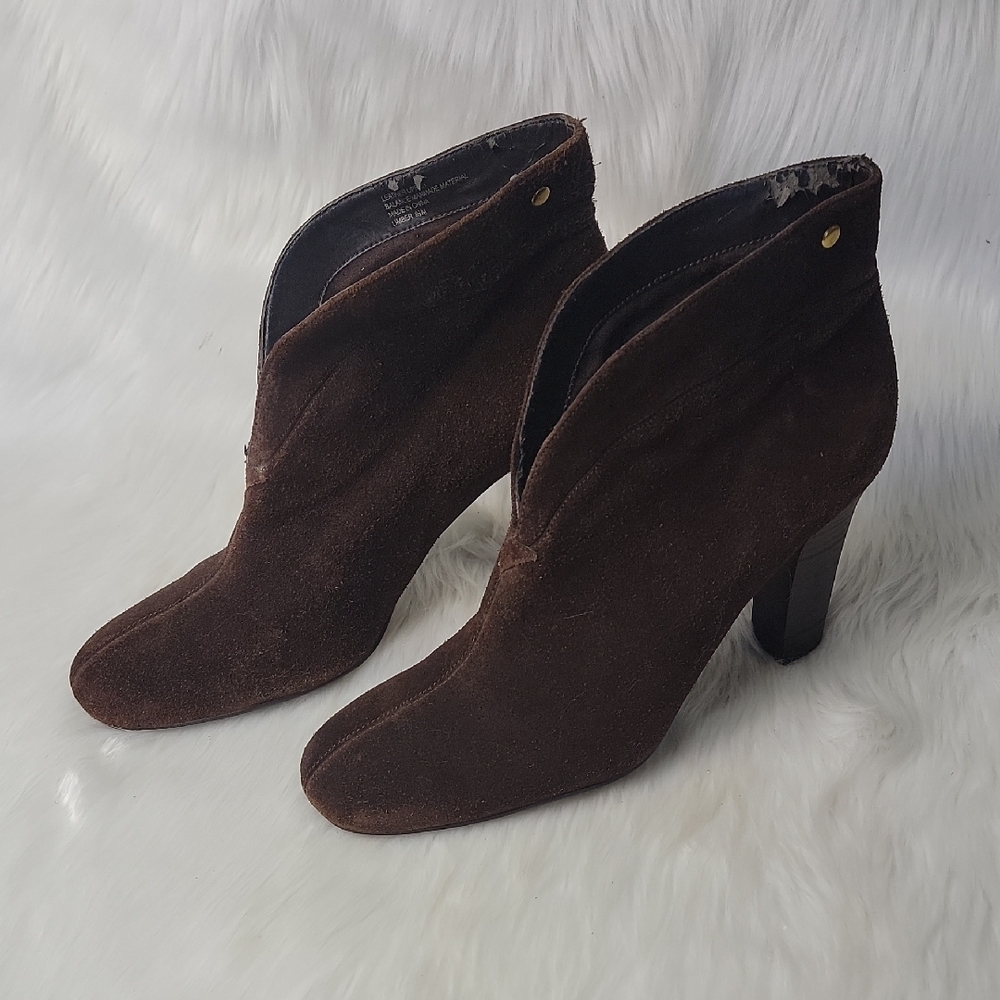 FRANCO SARTO Limber Brown Split Square Toe‎ Suede Office Heeled Bootie Boots 8.5